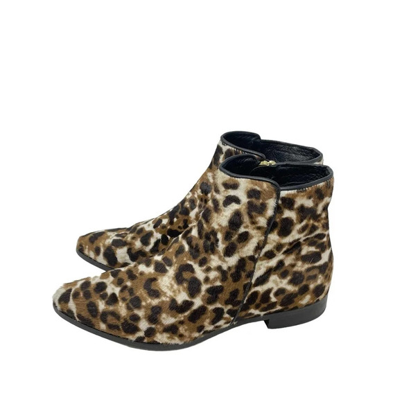 J. Crew Collection Sienna Leopard Calf Hair Booties Black Brown Size 8 - Picture 2 of 7